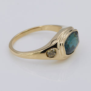 Neptune bluish green tourmaline diamond signet ring