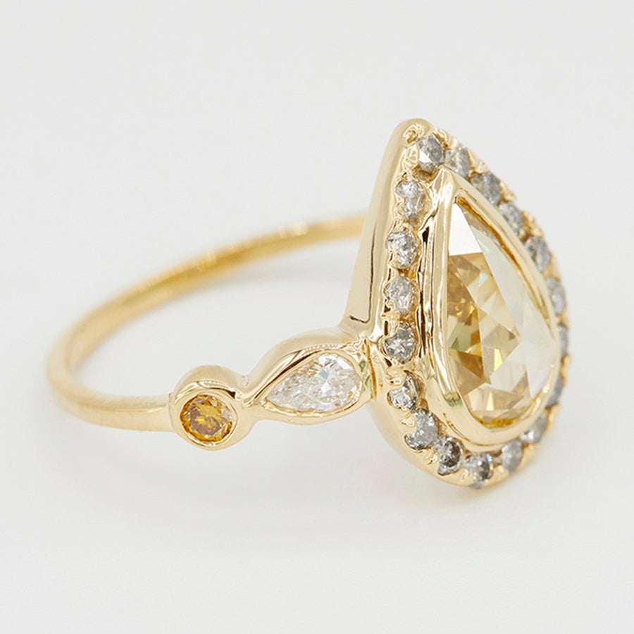 Galaxy gray diamond halo pear rose cut diamond ring