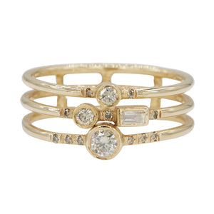 Gravity full three stack ring (with round & baguette diamonds)