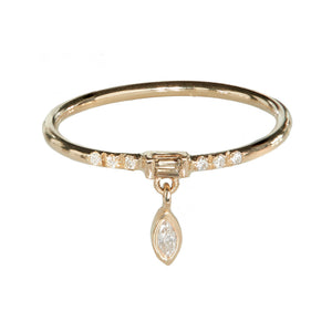 Gravity baguette and marquise diamond charm ring