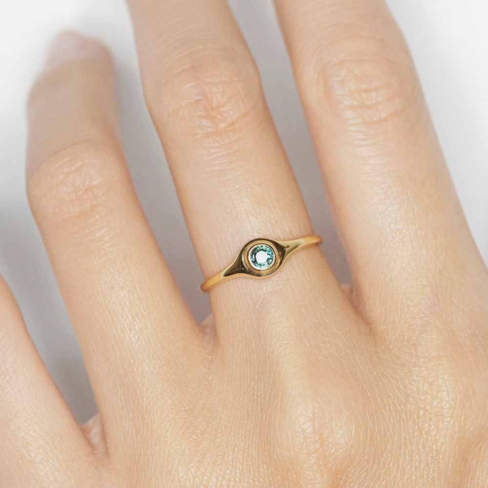 Neptune round sapphire signet ring