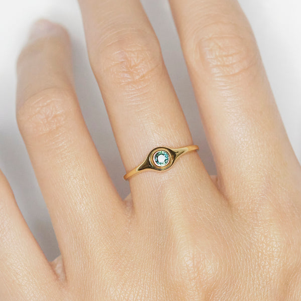 Neptune round sapphire signet ring - xiao wang jewelry