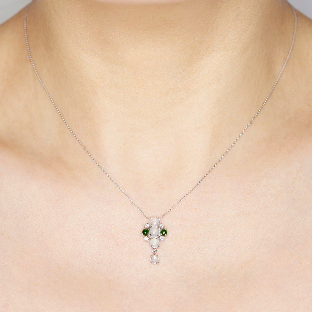 Galaxy natural icy and green jadeite rose cut diamond necklace