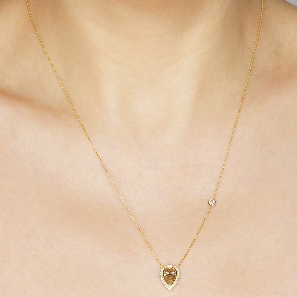 Galaxy orangish brown pear diamond necklace