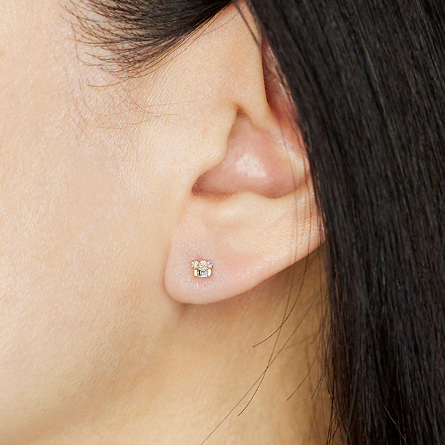 Gravity baguette diamond bar stud earrings