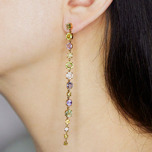 Galaxy natural color sapphire and diamond long earrings
