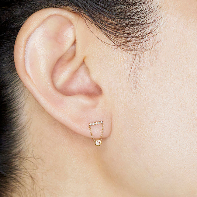 Gravity diamond bar chain round champagne diamond earrings