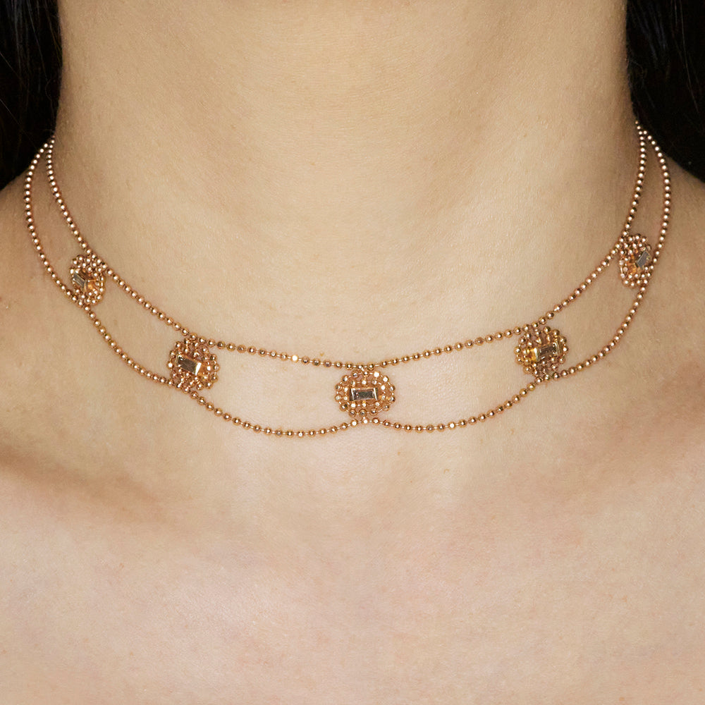 Elements rose gold baguette diamond choker