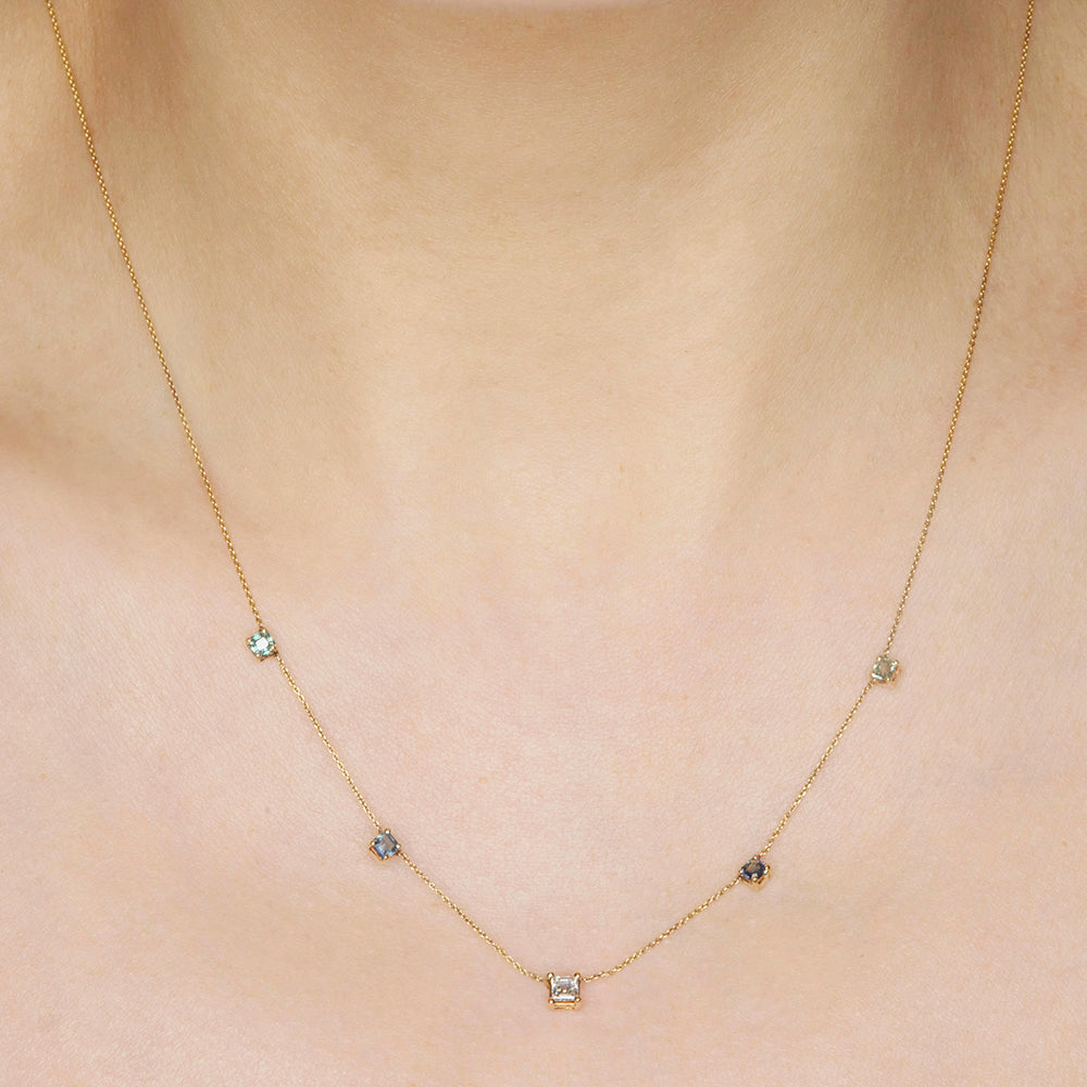Galaxy natural square sapphire & diamond necklace