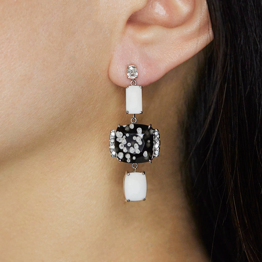 Galaxy Rare Cosmic Obsidian and Priceite diamond earrings