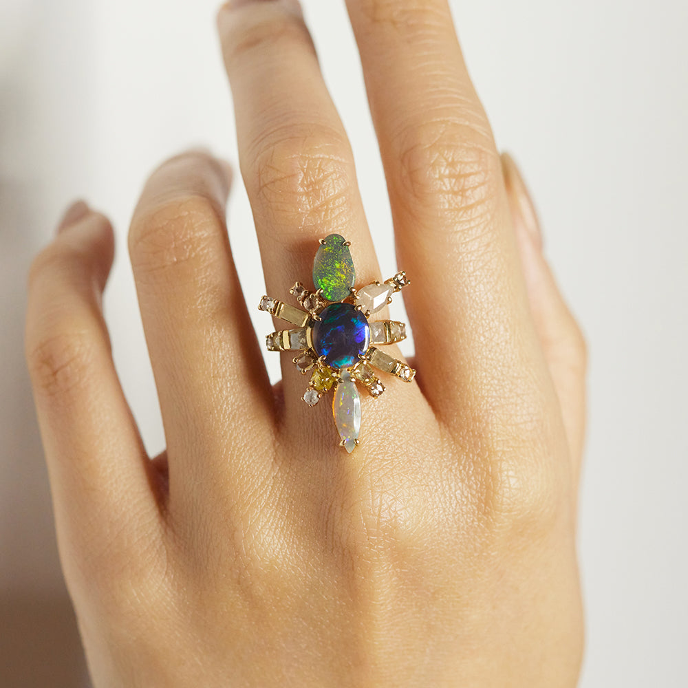 Galaxy black opal diamond ring