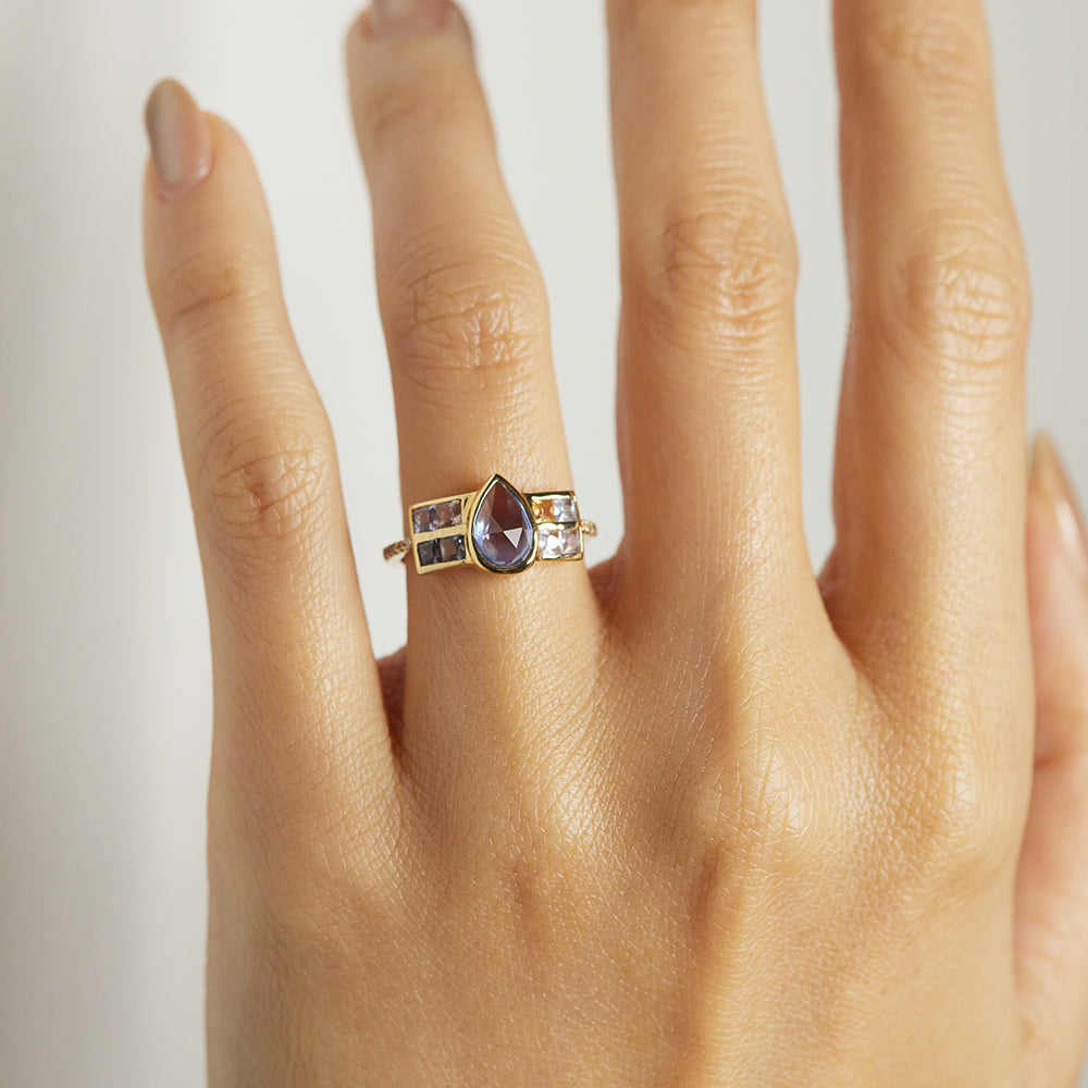 Galaxy rose cut pear sapphire Future ring