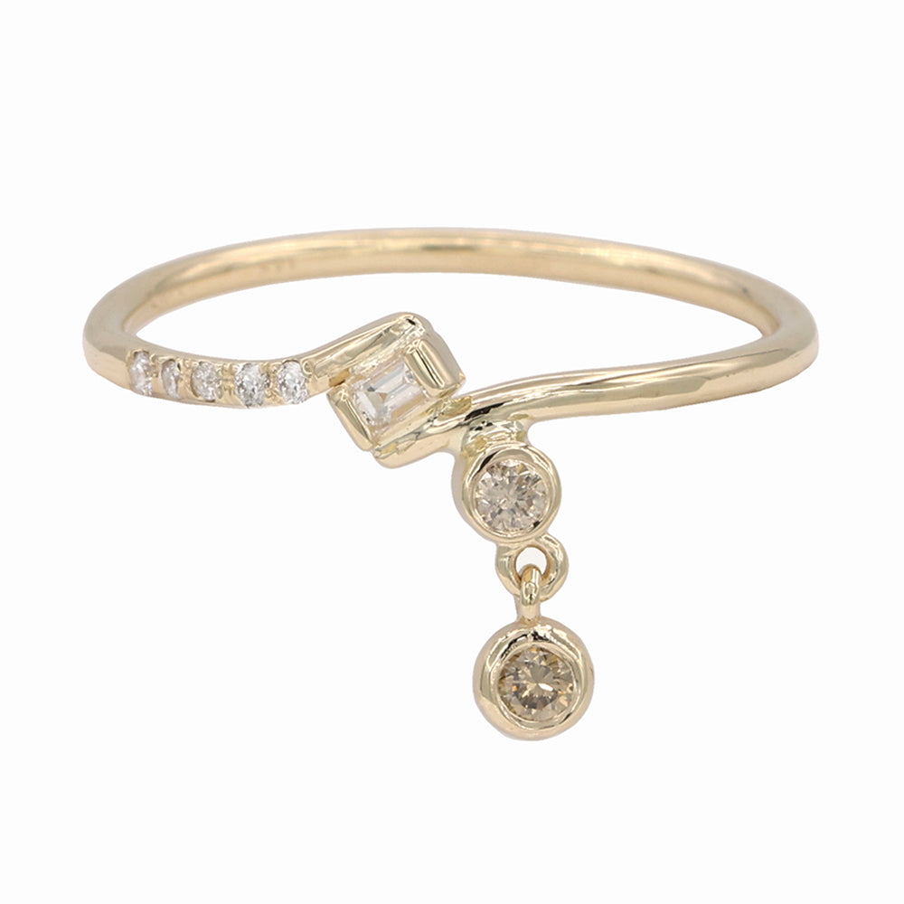 Gravity bypass baguette champagne diamond ring