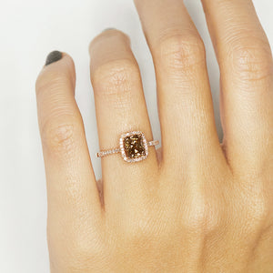 XW Bridal golden brown cushion diamond ring