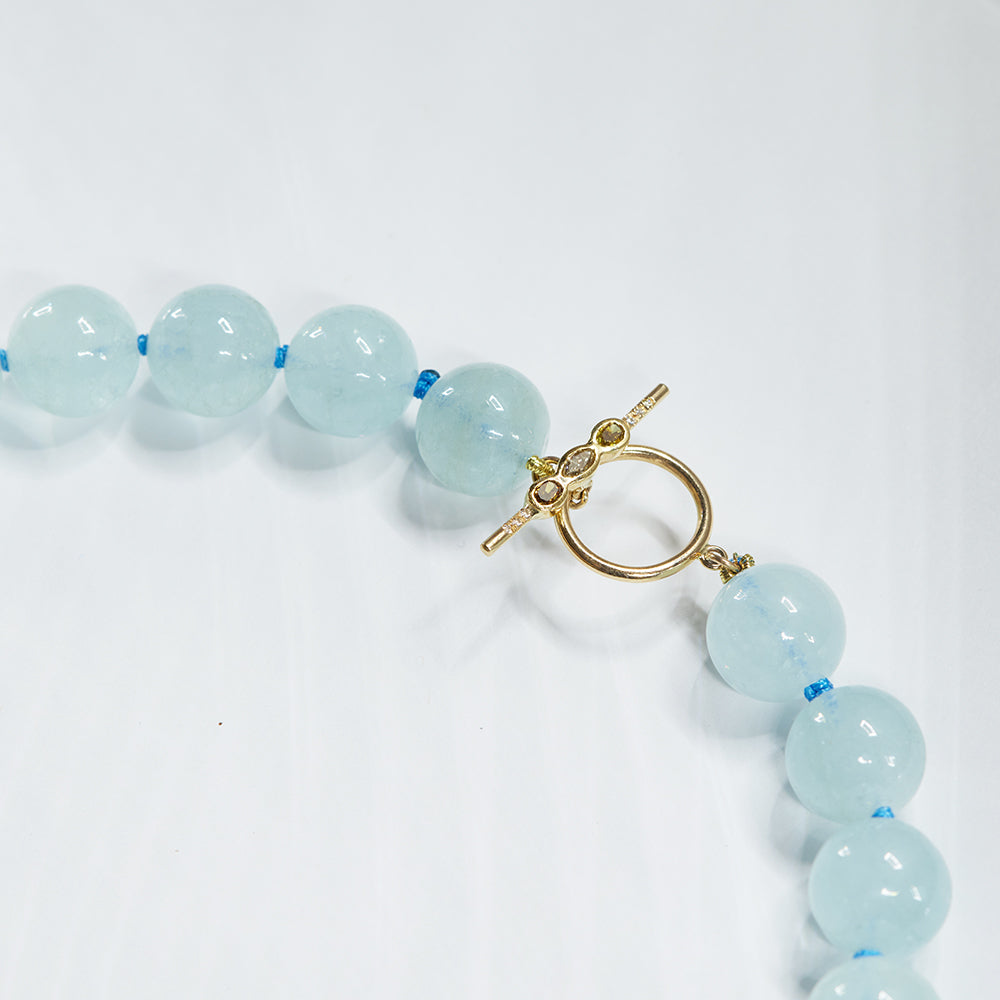 Galaxy aquamarine and color diamond toggle necklace