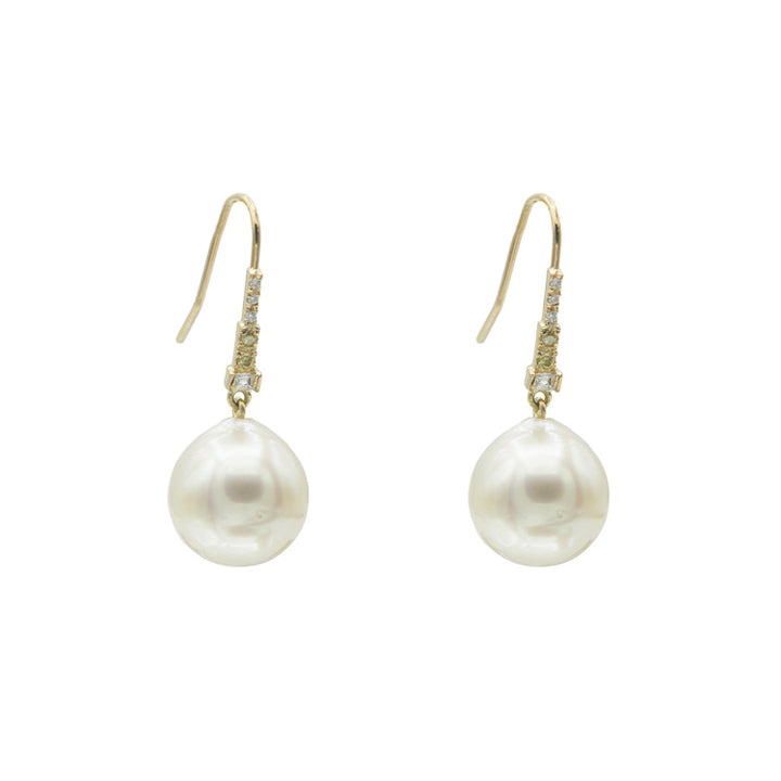 Galaxy diamond South Sea pearl dangle earrings