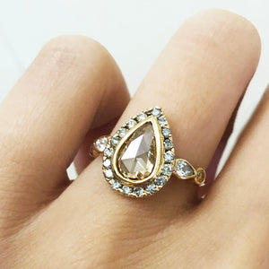 Galaxy gray diamond halo pear rose cut diamond ring