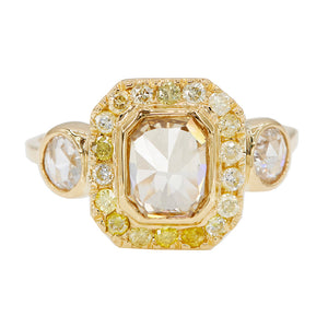 Galaxy ombre yellow diamond halo octagon rose cut diamond ring