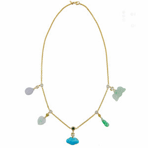 Lucky multi jadeite & turquoise charm necklace