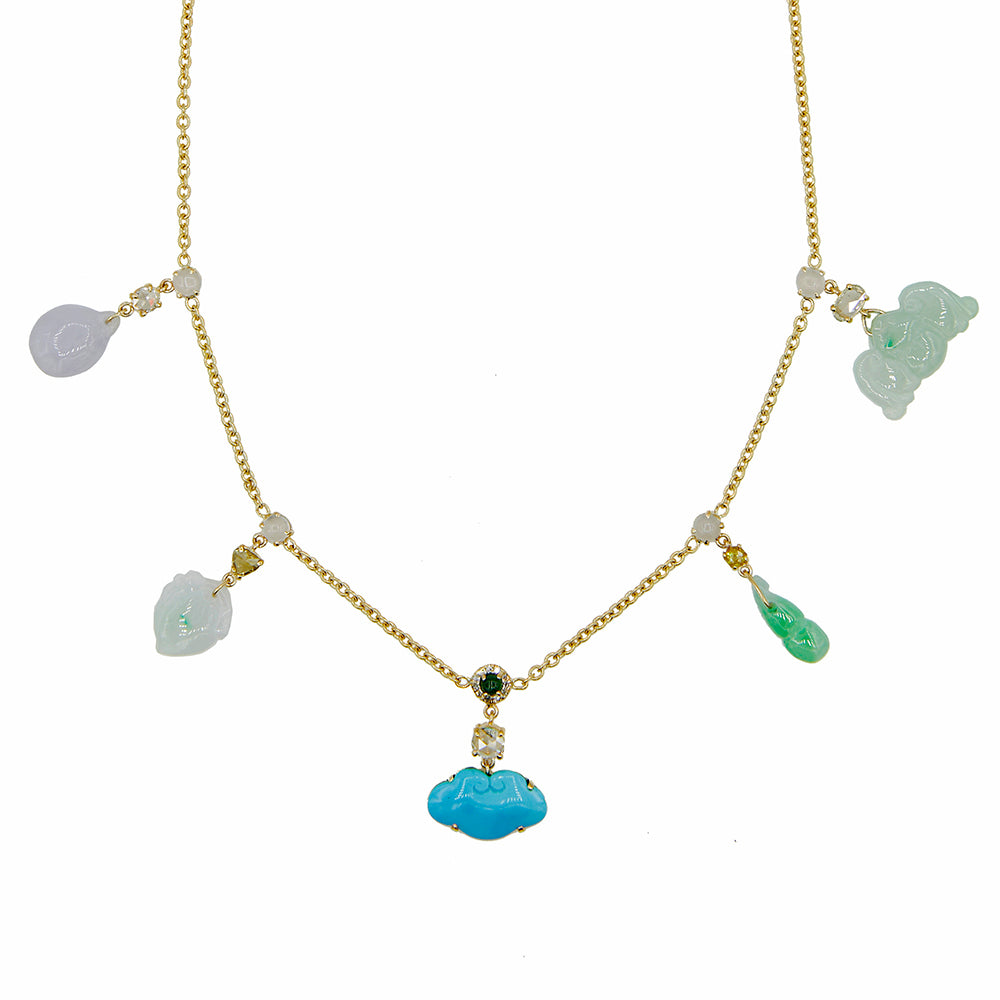 Lucky multi jadeite & turquoise charm necklace