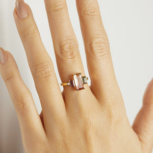 pink and bi color tourmaline baguette diamond Galaxy Ring