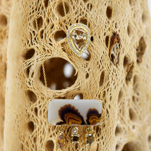 Galaxy orangish brown pear diamond necklace