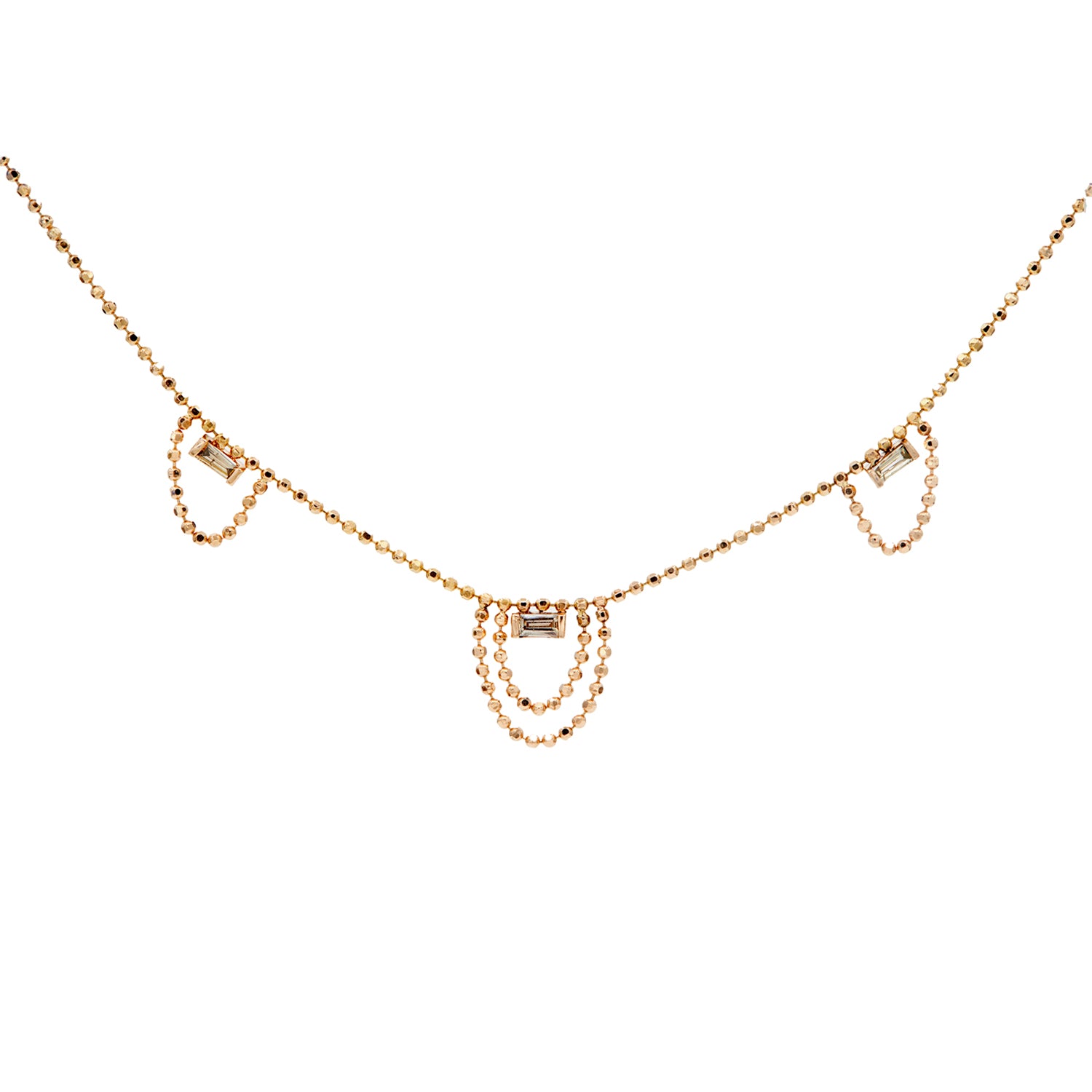 Elements rose gold baguette diamonds necklace