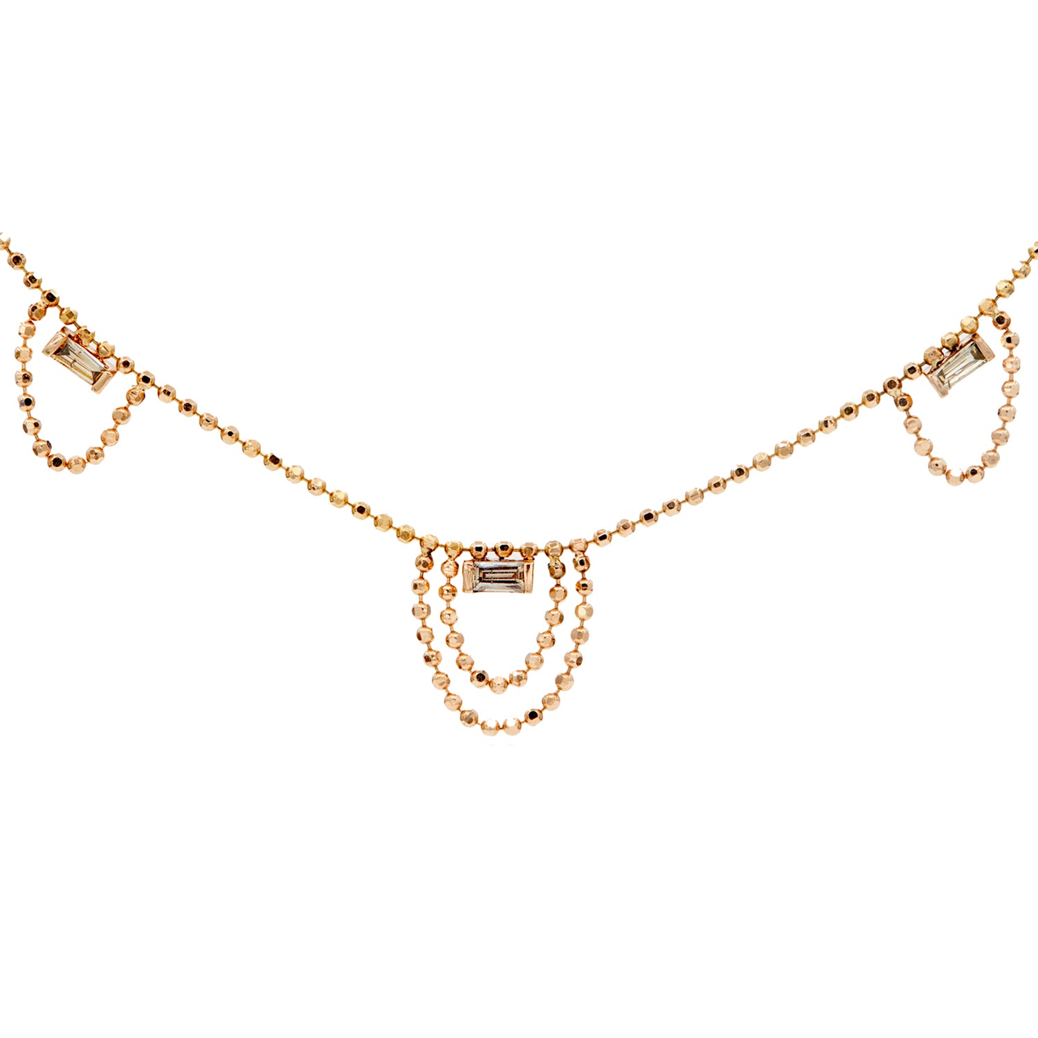 Elements rose gold baguette diamonds necklace