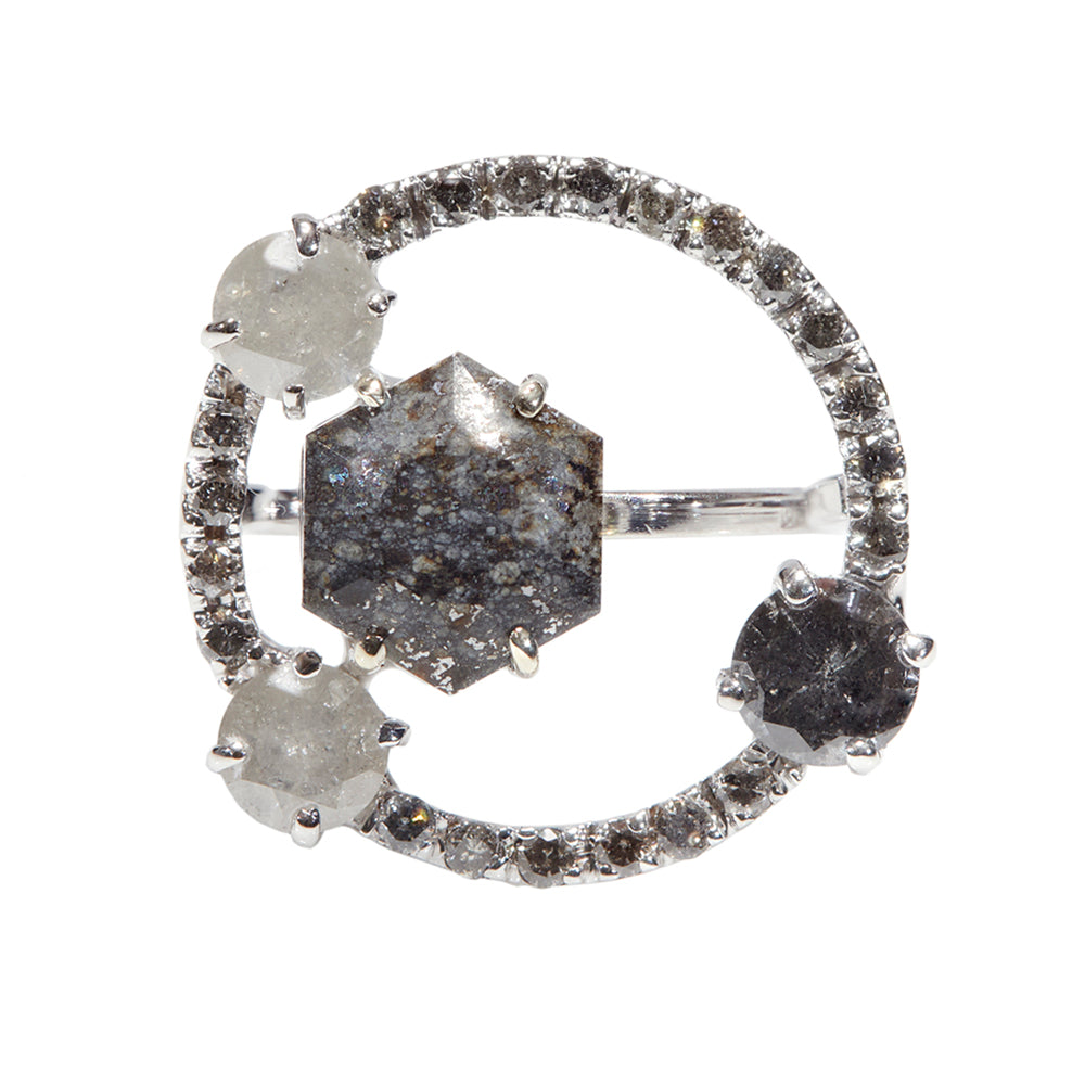 Galaxy Rare chondrite meteorite gray diamond ring - xiao