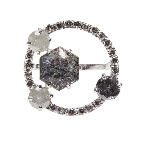 Galaxy Rare chondrite meteorite gray diamond ring - xiao