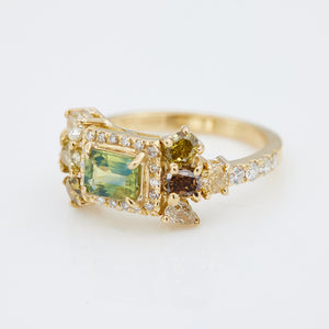Galaxy greenish blue sapphire color diamond ring