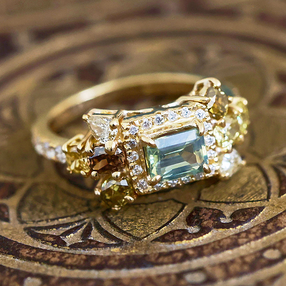 Galaxy greenish blue sapphire color diamond ring