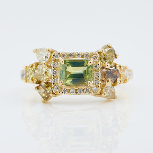 Galaxy greenish blue sapphire color diamond ring