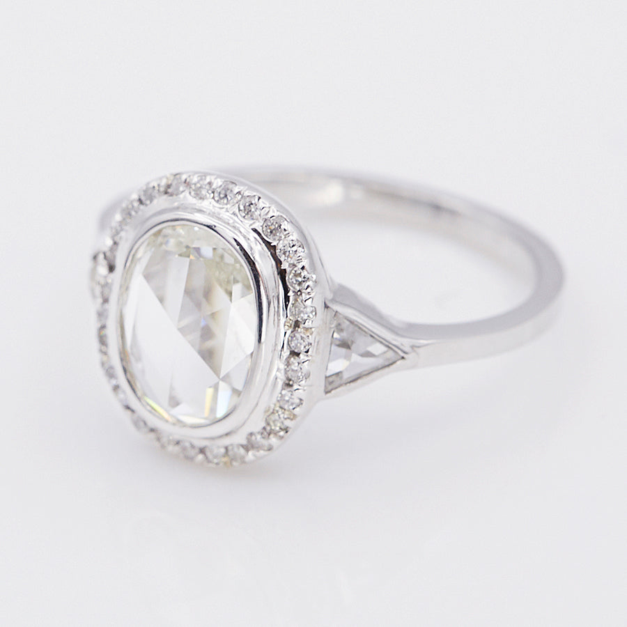 Galaxy white diamond halo oval rose cut diamond ring