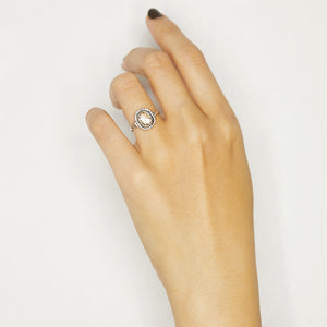 Galaxy oval rose cut diamond white gold ring