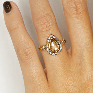 Galaxy gray diamond halo pear rose cut diamond ring