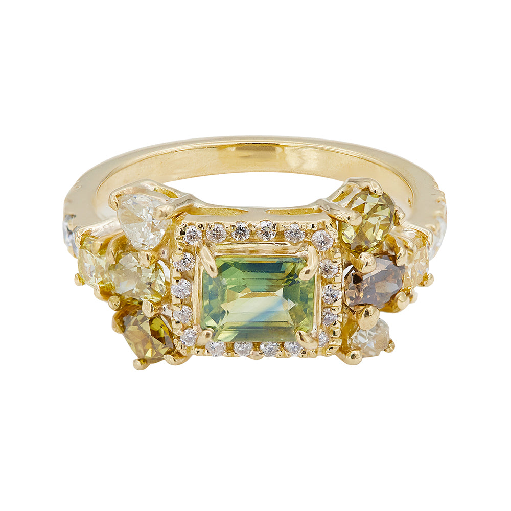 Galaxy greenish blue sapphire color diamond ring