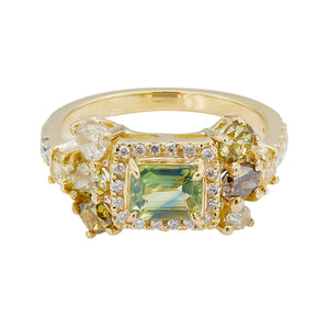 Galaxy greenish blue sapphire color diamond ring