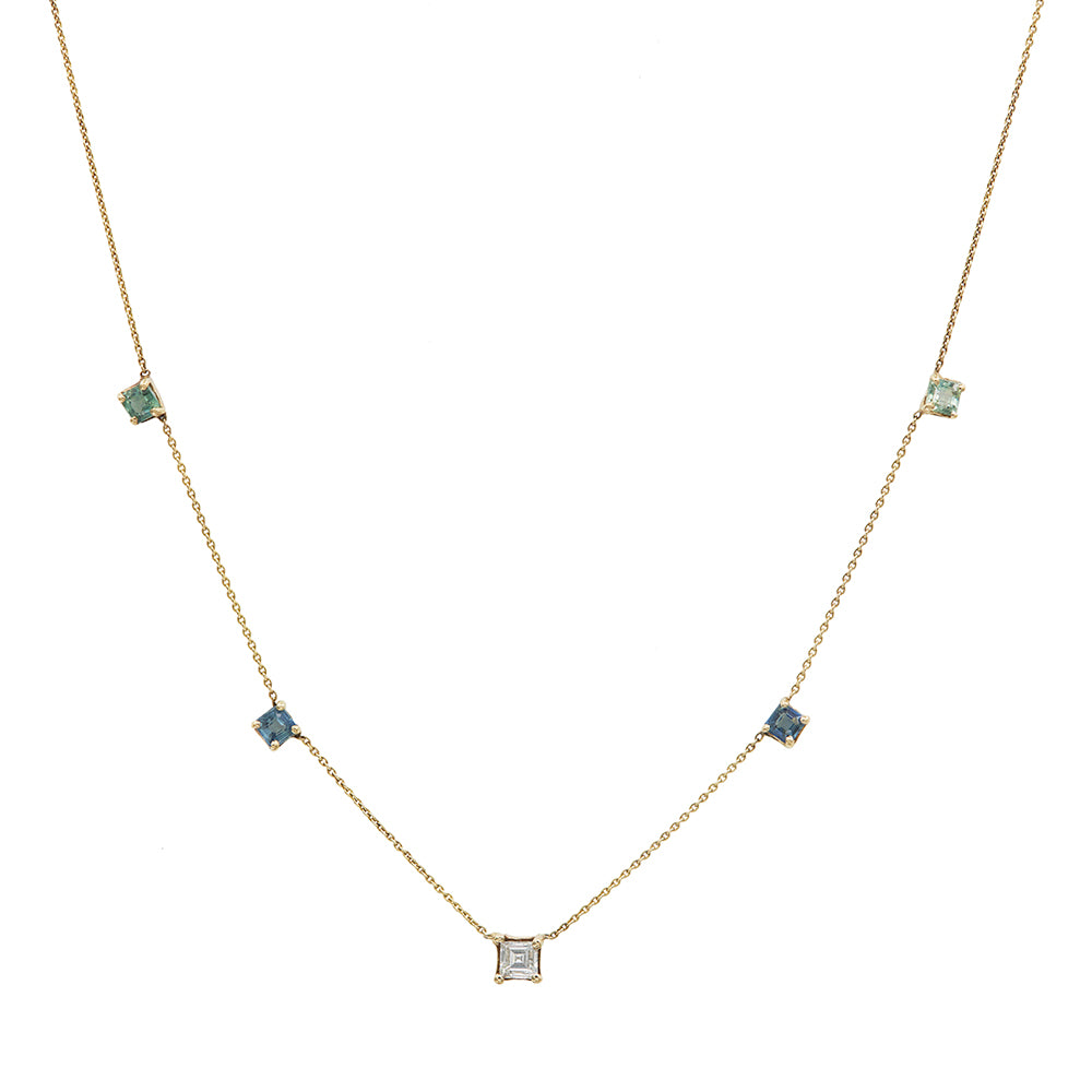 Galaxy natural square sapphire & diamond necklace