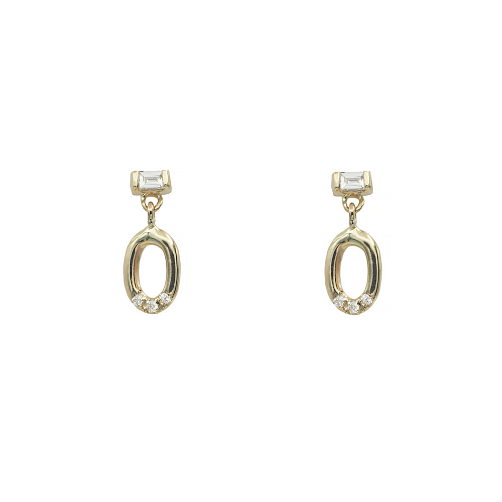 Gravity baguette diamond with oval hoop diamond earrings