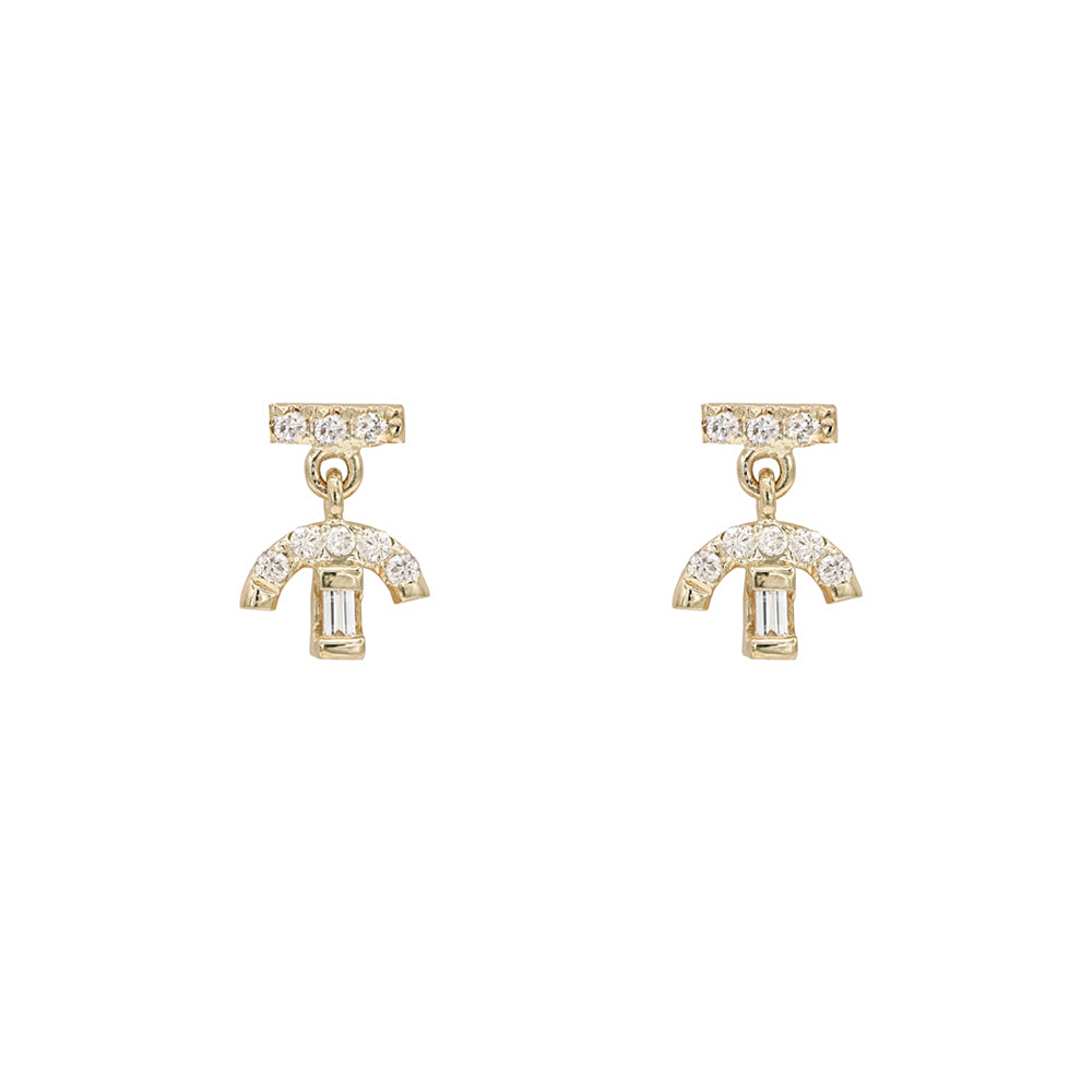 Gravity diamond bar arched baguette diamond stud earrings