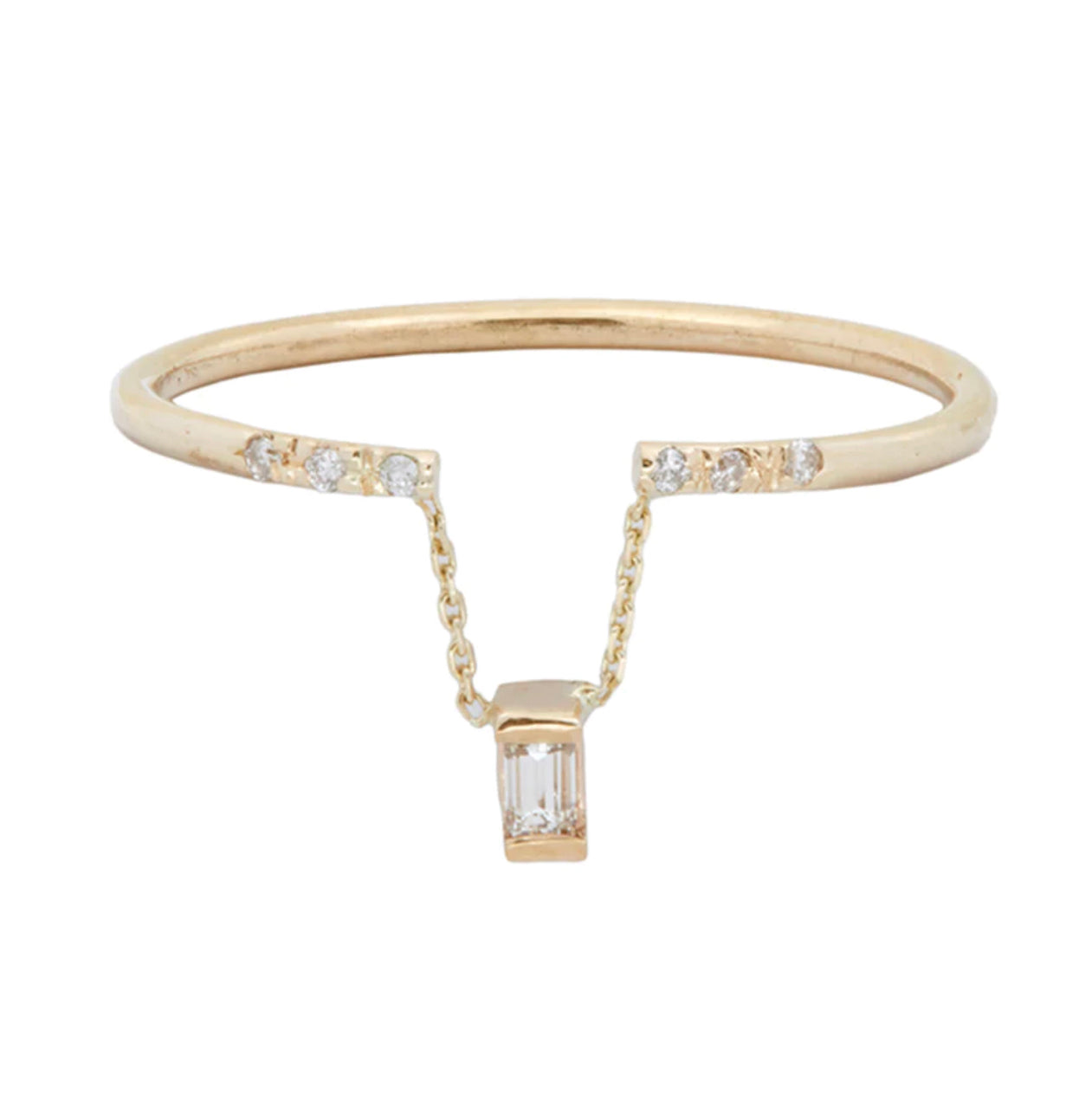 Gravity chain baguette diamond ring