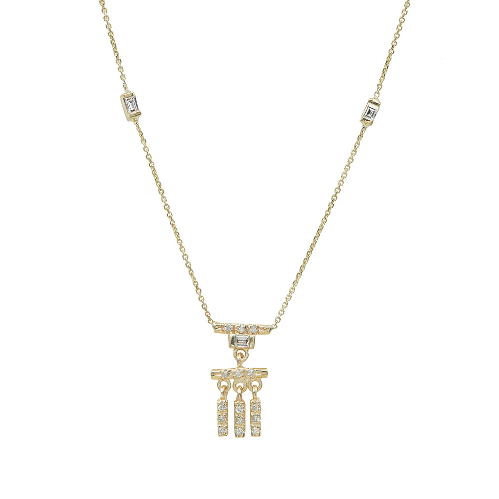 Gravity three baguette diamond tassel necklace