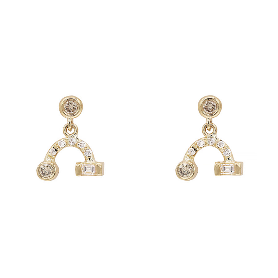 Gravity round champagne diamond arched diamond earrings