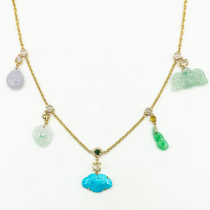 Lucky multi jadeite & turquoise charm necklace