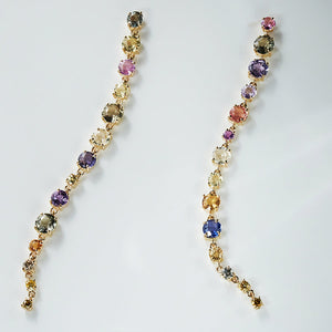 Galaxy natural color sapphire and diamond long earrings