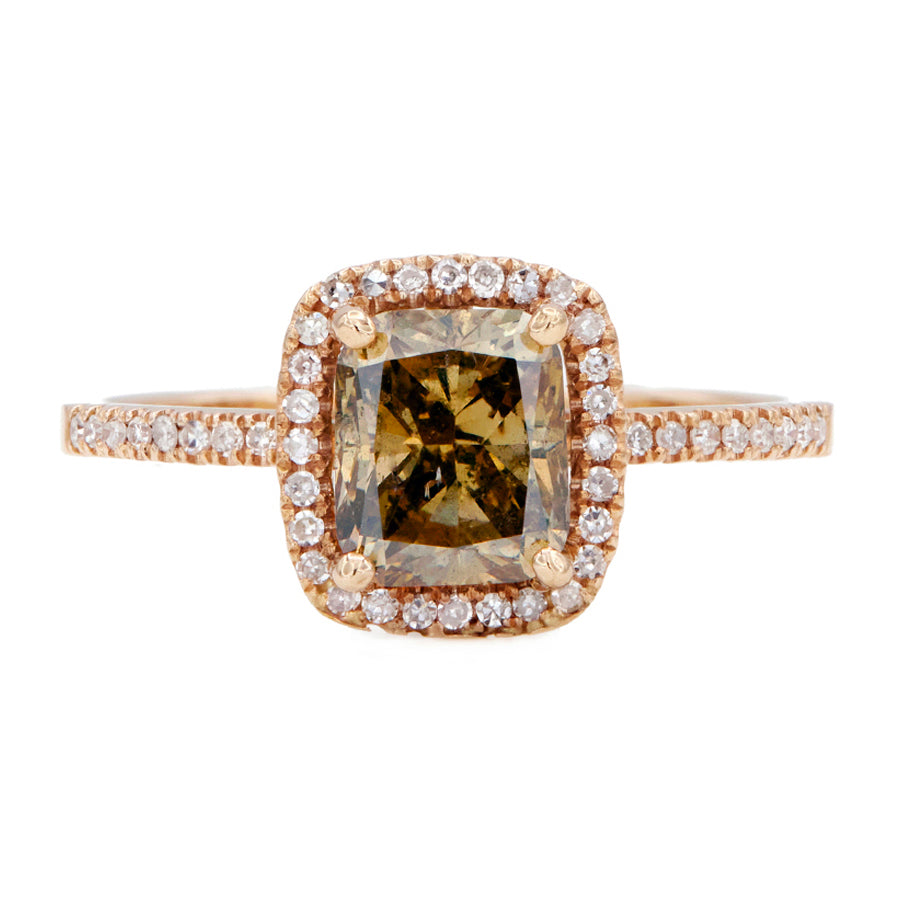 XW Bridal golden brown cushion diamond ring