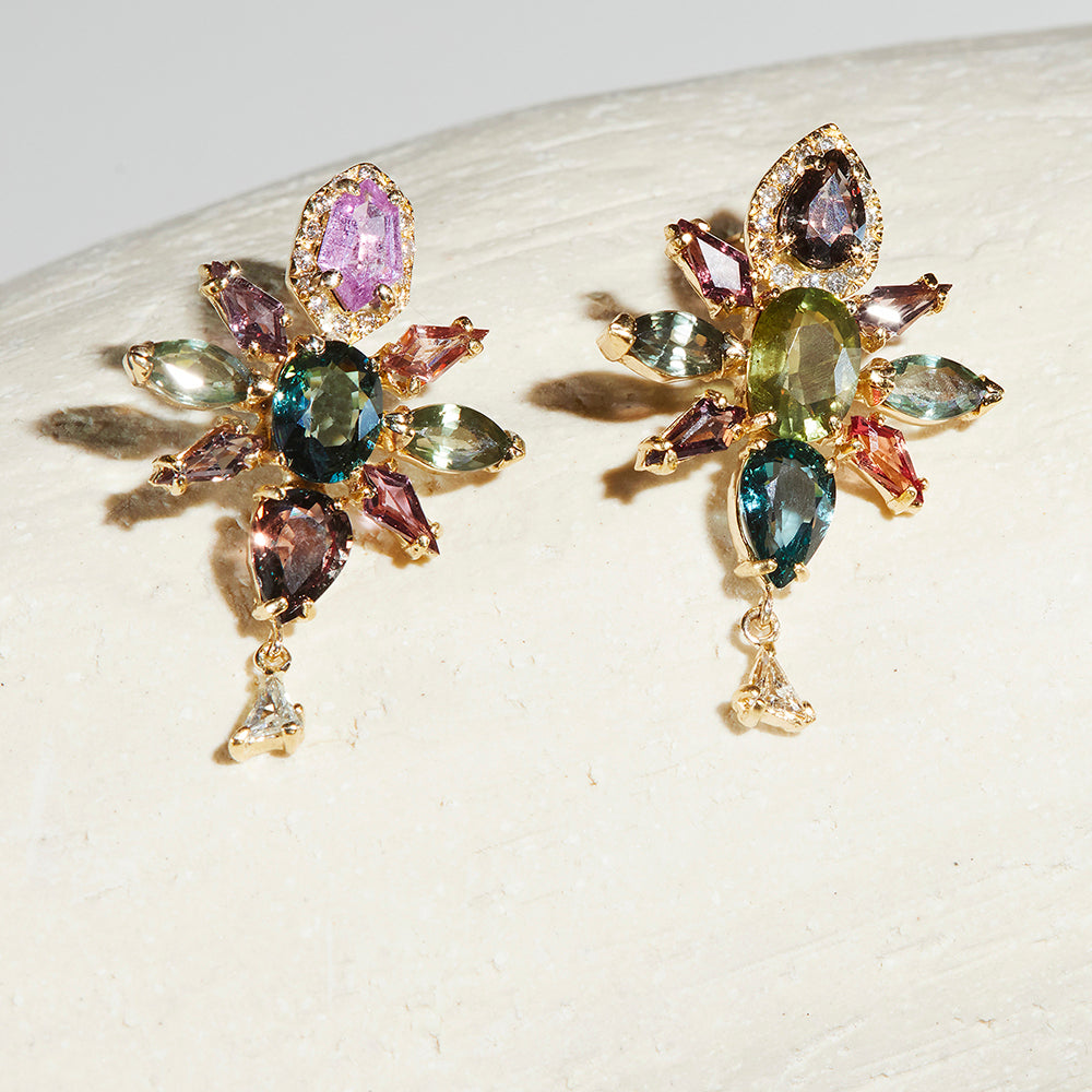 Galaxy natural multi color sapphire diamond earrings