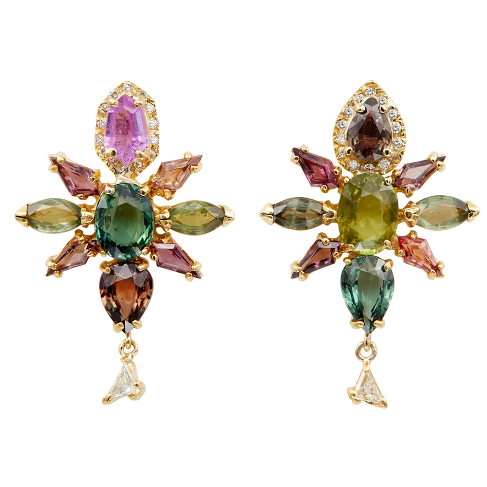 Galaxy natural multi color sapphire diamond earrings