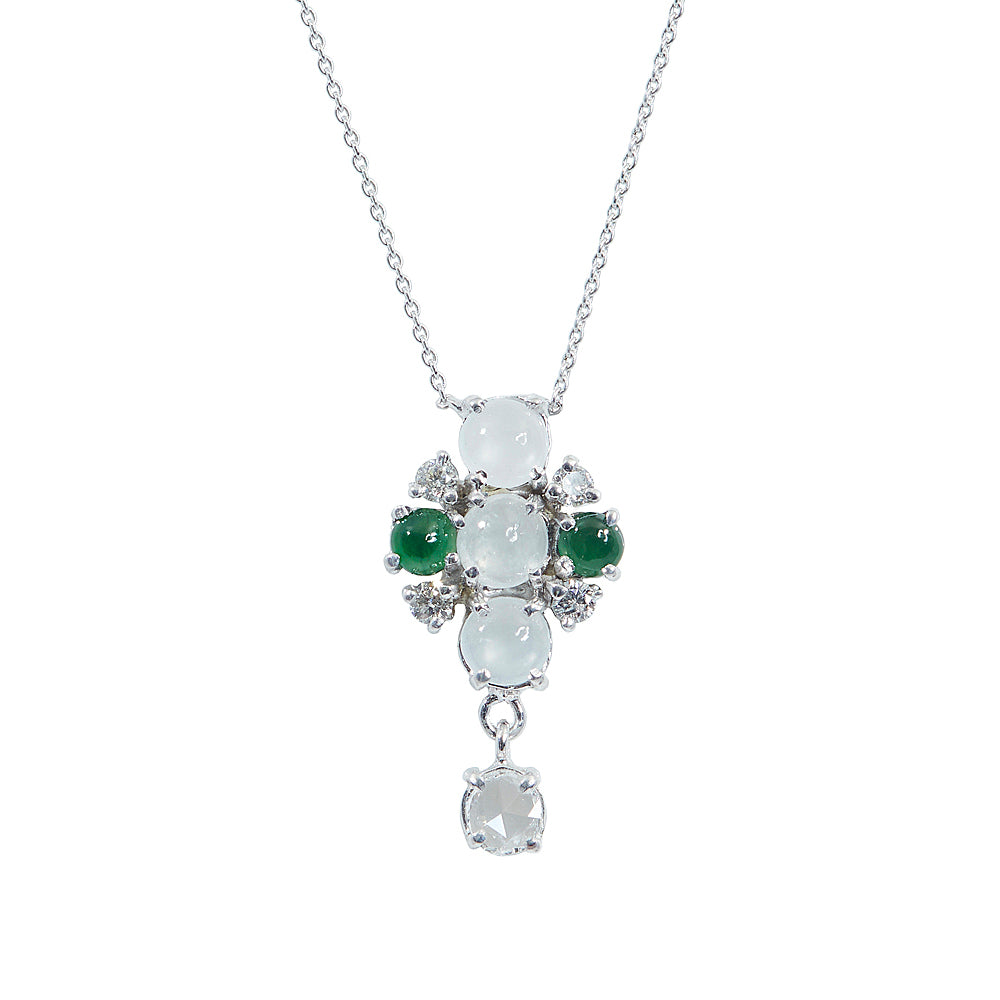 Galaxy natural icy and green jadeite rose cut diamond necklace